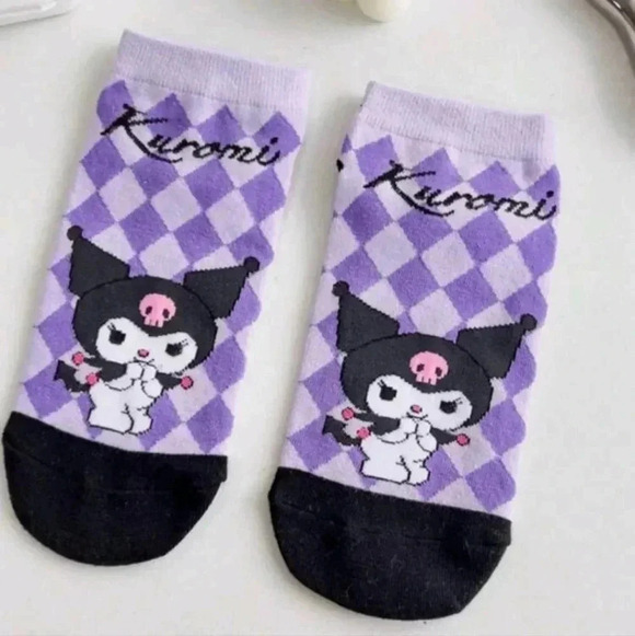 Kuromi ankle socks sanrio girls cute hello kitty purple black white women's shoe - Picture 6 of 8